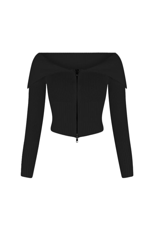 Good Luck Knit Two Way Zipper Top Crop Top EDGE Small Black