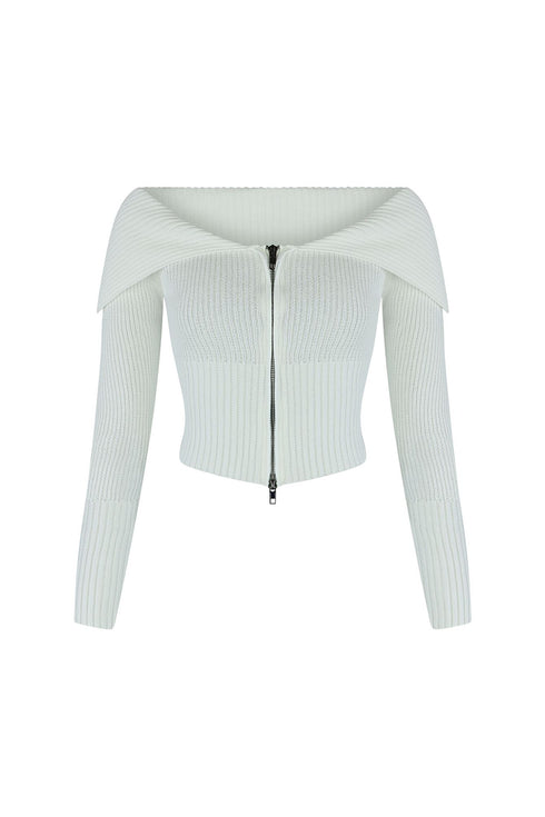 Good Luck Knit Two Way Zipper Top Crop Top EDGE Small White