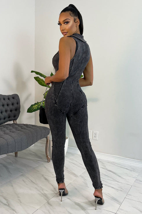 Nikita Mineral Washed Jumpsuit - Charcoal -EDGEbyKS