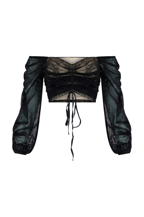 Danielle Off Shoulder Mesh Top Top EDGE Small Black