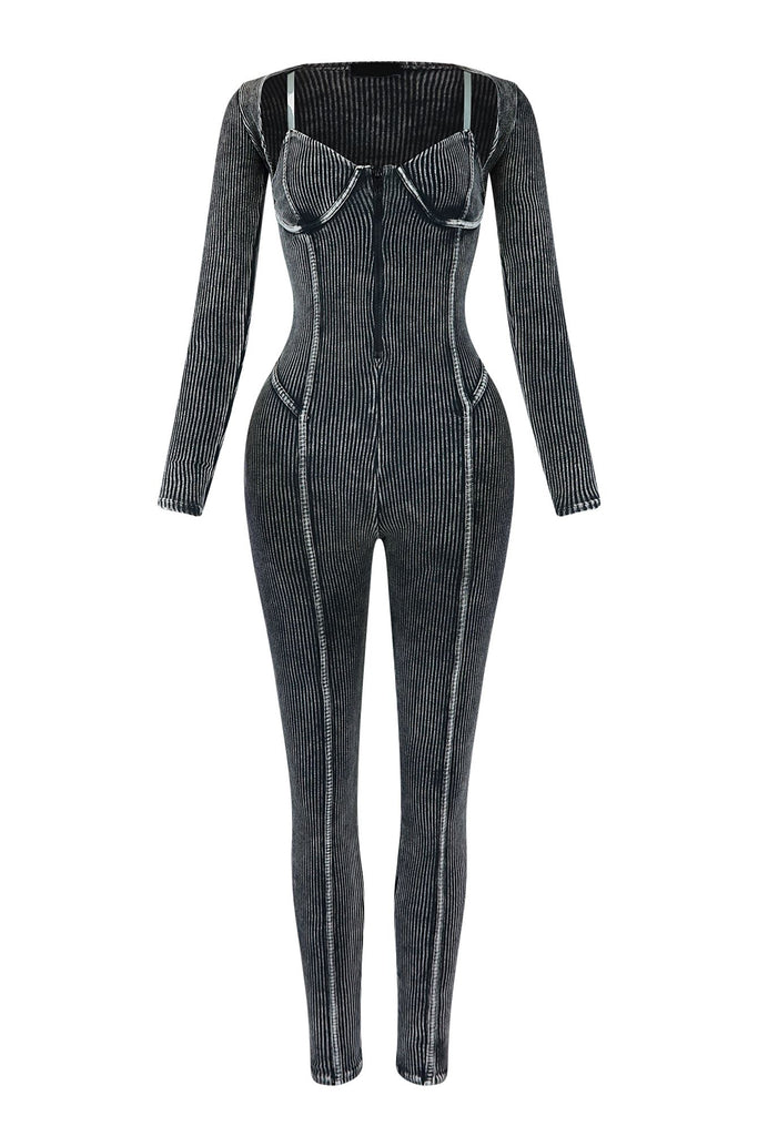 Kali Mineral Washed Jumpsuit & Cardigan SET Rompers + Jumpsuits EDGE Small Black 