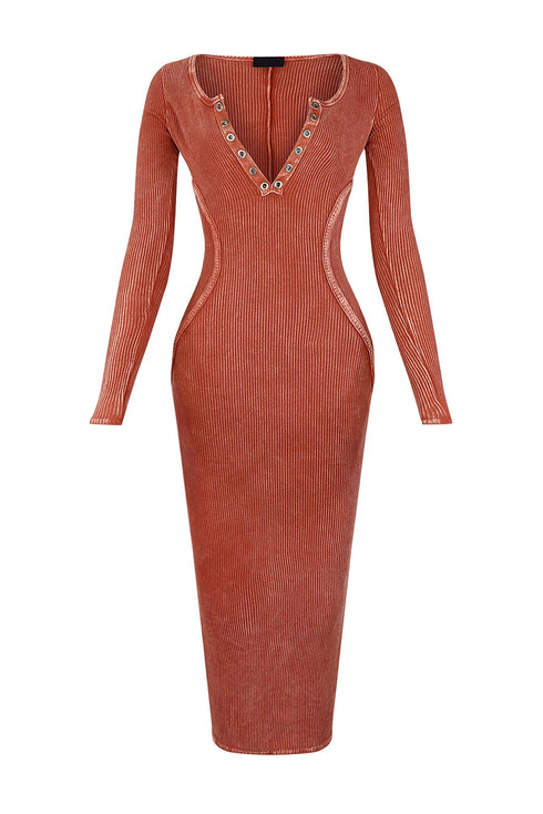 Nadia Mineral Washed Midi Dress Dresses EDGE Small Burnt Orange