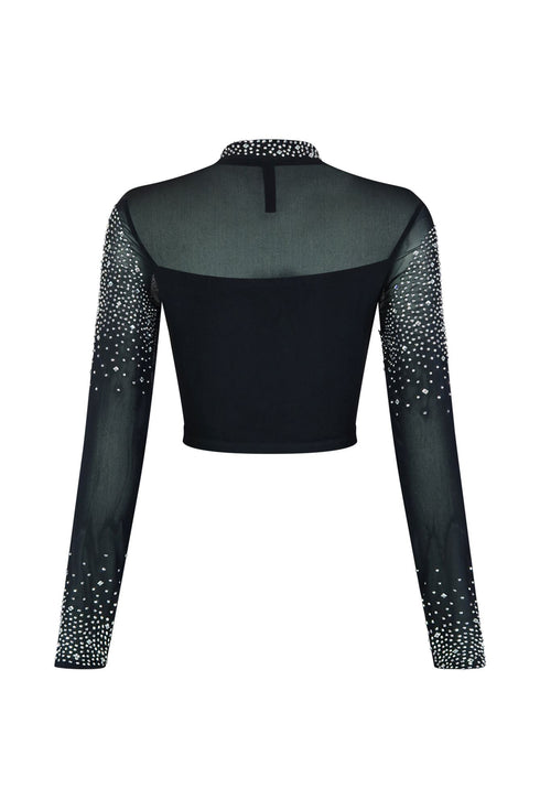 Galore Rhinestone Mesh Top Crop Top EDGE