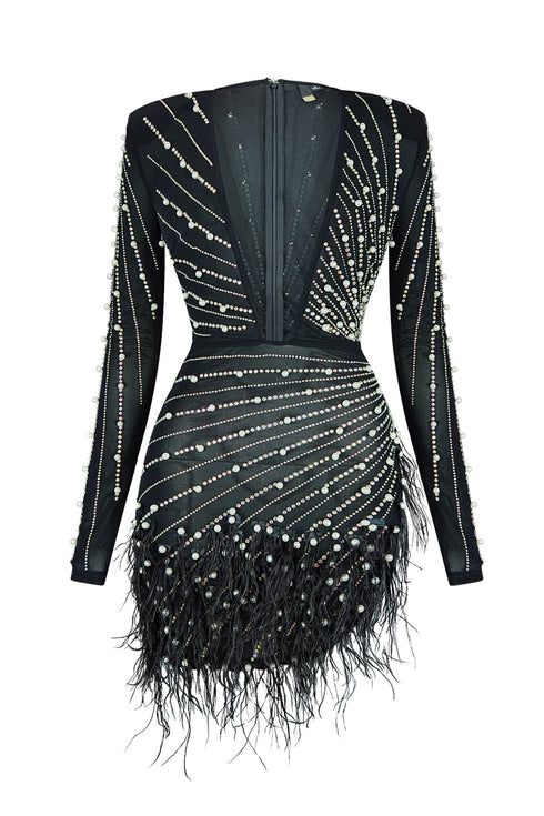 Rewrite The Stars Stone & Feather Mesh Dress Dress EDGE Small Black