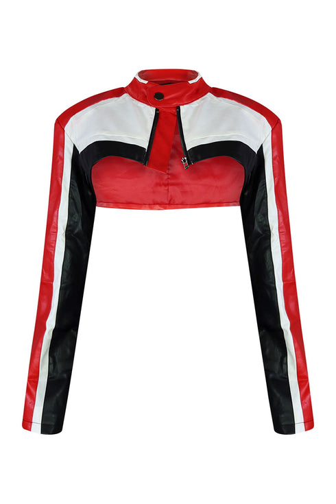 Bittersweet Faux Leather High Crop Jacket Outerwear EDGE Small Red/Combo