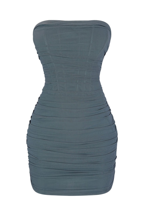 Not Too Late Mesh Ruched Mini Bustier Dress Dress EDGE Small Grey