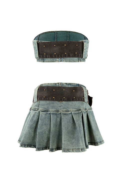 Vintage Chocolate Washed Denim Top & Skirt SET matching sets EDGE
