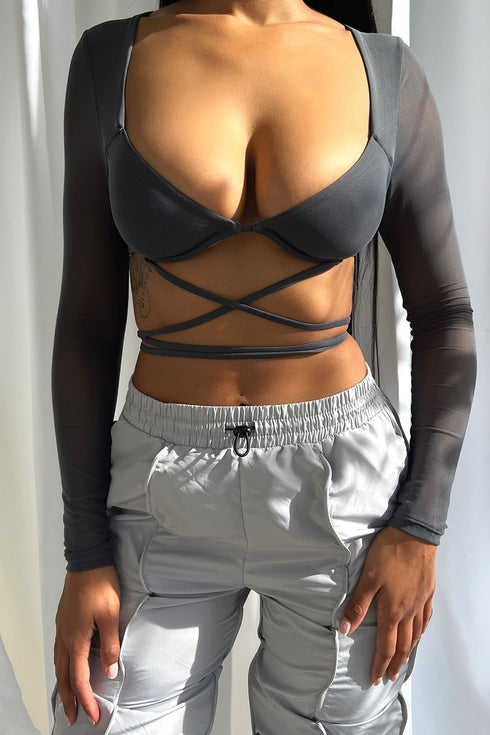 Crystal Mesh Bustier Top Crop Top EDGE
