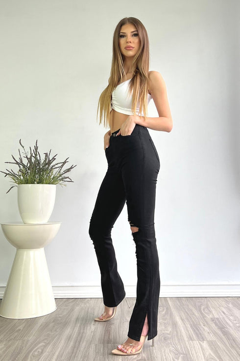 I'm Sprung Black Split Hem Distressed Straight Leg Jeans - Black - KNOWSTYLE - EDGE - EDGEONLINESTORE