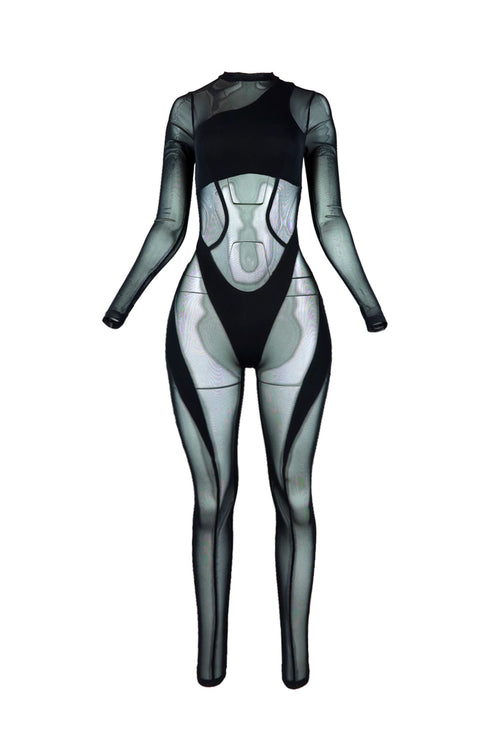 Find Yourself Mesh Contrast Long Sleeve Jumpsuit Rompers + Jumpsuits EDGE Small Black