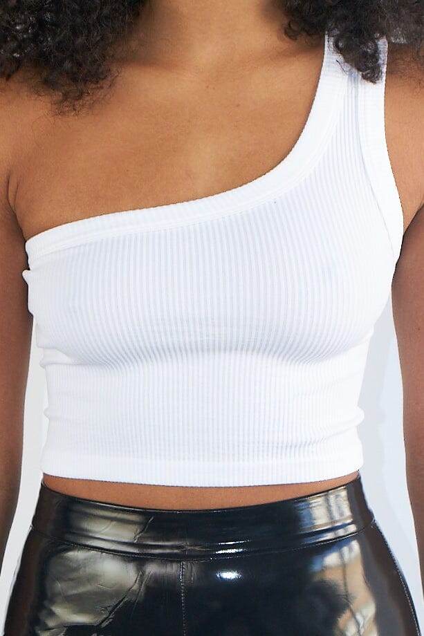 Ava Ribbed One Shoulder Top - White - KNOWSTYLE - EDGE - EDGEONLINESTORE