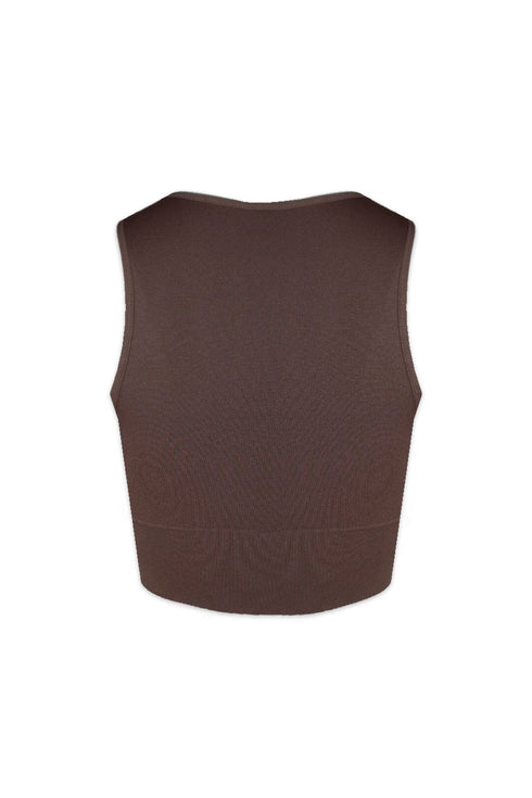 Soft Basic Smooth Scoop Neck Top - Brown - EDGEbyKS