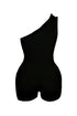 High Demand One Shoulder Ribbed Romper - Black - EDGEbyKS