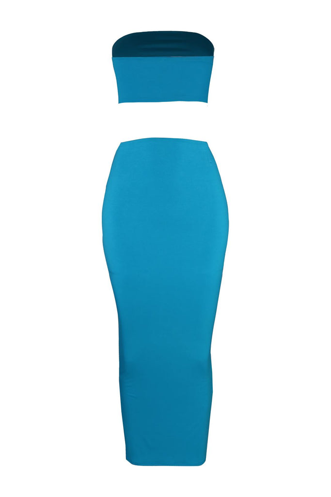 Fantasy Double Layered Tube Top & Maxi Skirt SET - Aqua Blue - EDGEbyKS