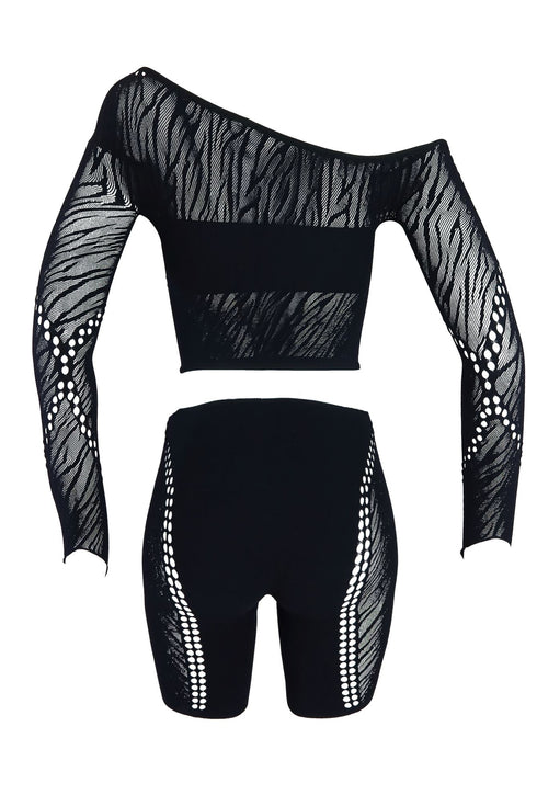Stefani Hallow Out Top & Shorts SET - Black - EDGEbyKS