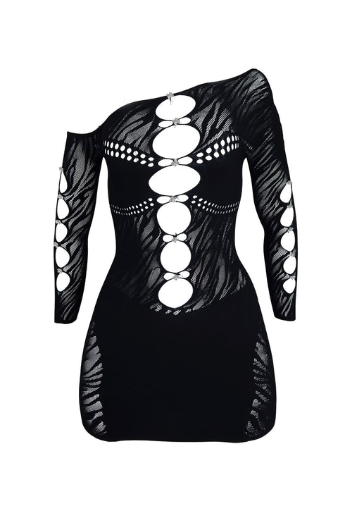 Francesca Hallow Out Off Shoulder Mini Dress - Black - EDGEbyKS