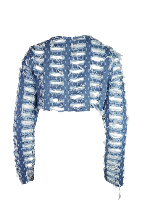 Unfazed Distressed Long Sleeve Top - Light Wash - EDGEbyKS