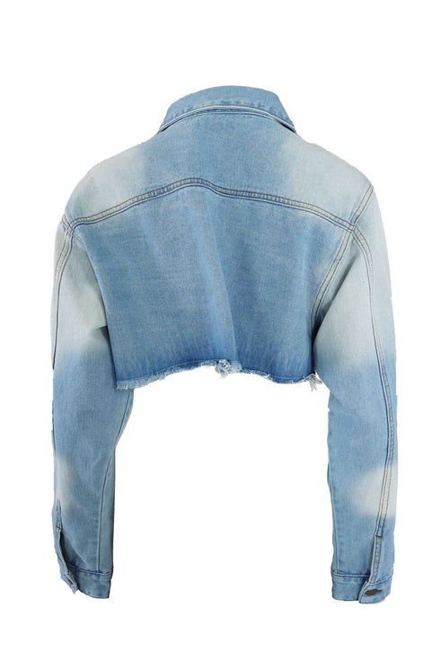 Legendary Lovers Pink Print Denim Jacket - Medium Wash -EDGEbyKS