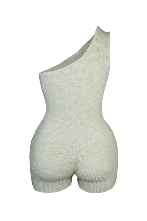 High Demand One Shoulder Ribbed Romper - Oatmeal - EDGEbyKS