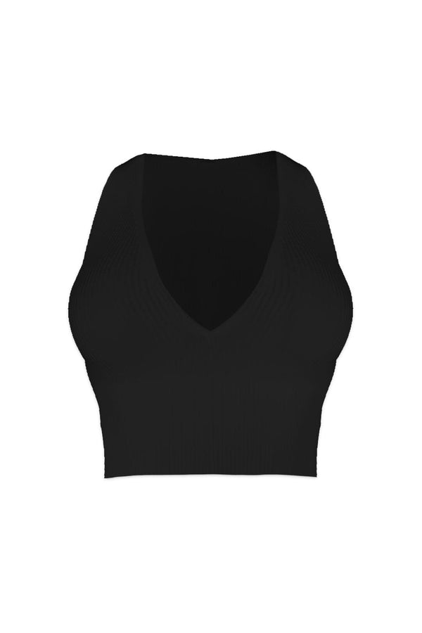 Ice Cream Basic Deep V Crop Top - Black - EDGEbyKS
