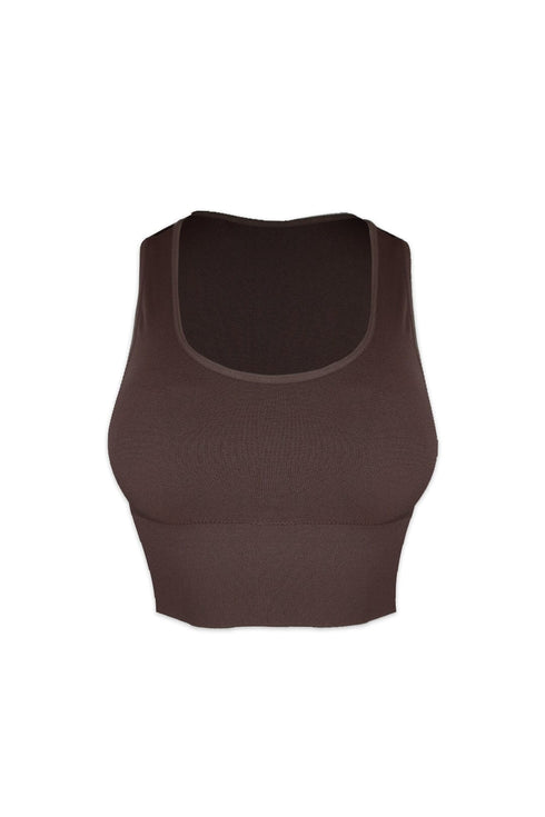 Soft Basic Smooth Scoop Neck Top - Brown - EDGEbyKS