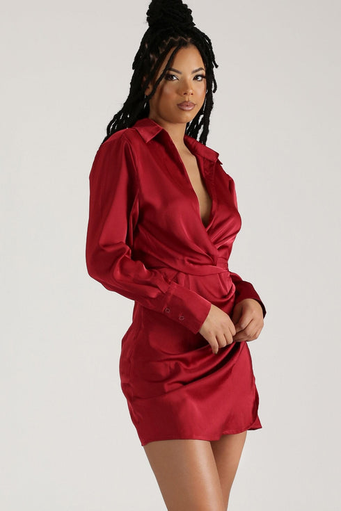 Buy U a Drank Draped Shirt Dress - Burgundy - KNOWSTYLE - EDGE - EDGEONLINESTORE