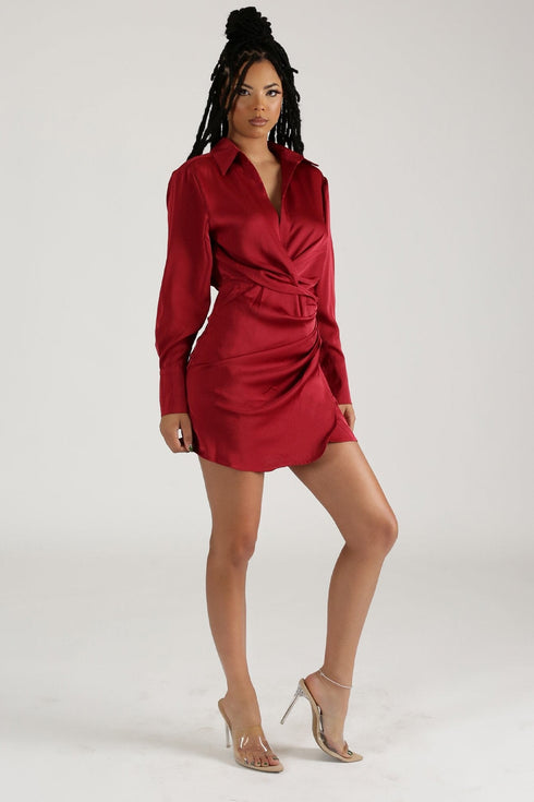 Buy U a Drank Draped Shirt Dress - Burgundy - KNOWSTYLE - EDGE - EDGEONLINESTORE