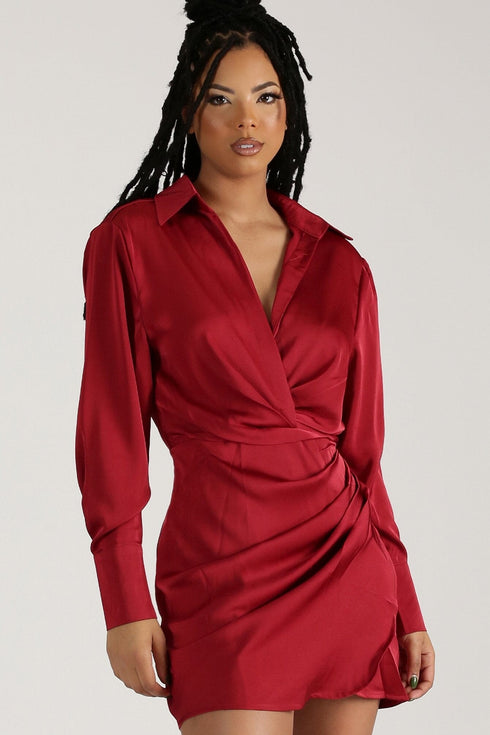 Buy U a Drank Draped Shirt Dress - Burgundy - KNOWSTYLE - EDGE - EDGEONLINESTORE