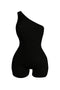 High Demand One Shoulder Ribbed Romper - Black - EDGEbyKS