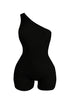 High Demand One Shoulder Ribbed Romper - Black - EDGEbyKS
