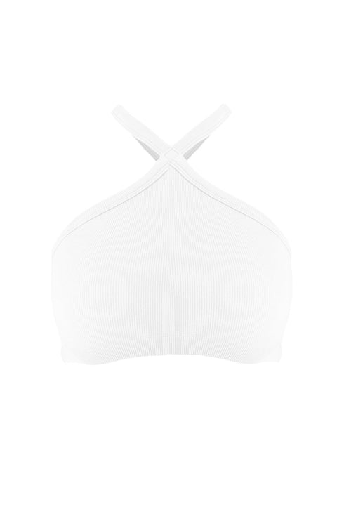 Second Date Halter Crop Top - White - EDGEbyKS