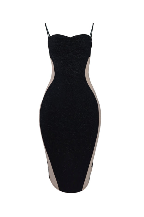 Set the Scene Shimmering Midi Dress - Black - EDGEbyKS