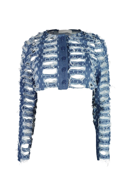 Unfazed Distressed Long Sleeve Top - Light Wash - EDGEbyKS