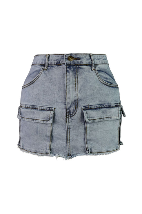 Original Mid Rise Cargo Denim Skirt - Light Wash - EDGEbyKS