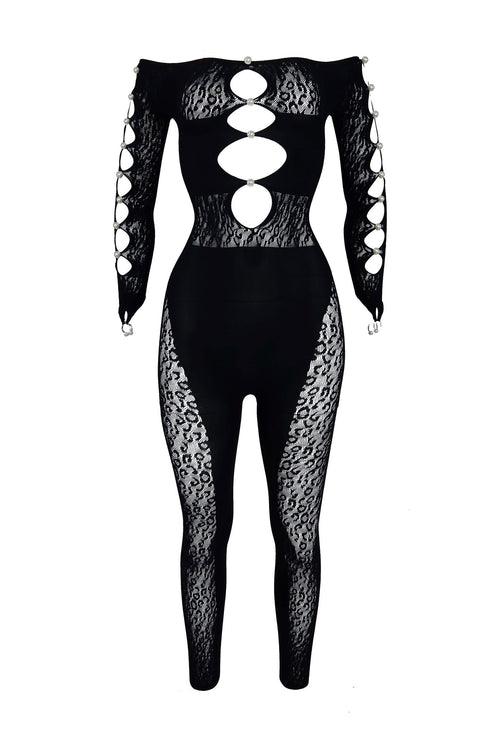 Candice Hallow Out Pearl Off Shoulder Jumpsuit jumpsuit EDGE