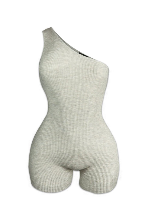 High Demand One Shoulder Ribbed Romper - Oatmeal - EDGEbyKS