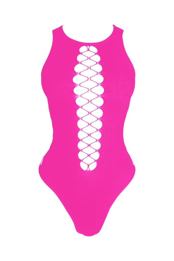 Yuna Hallow Out Sleeveless Bodysuit - Pink - EDGEbyKS