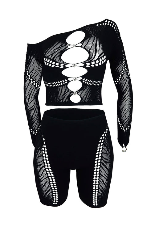 Stefani Hallow Out Top & Shorts SET - Black - EDGEbyKS