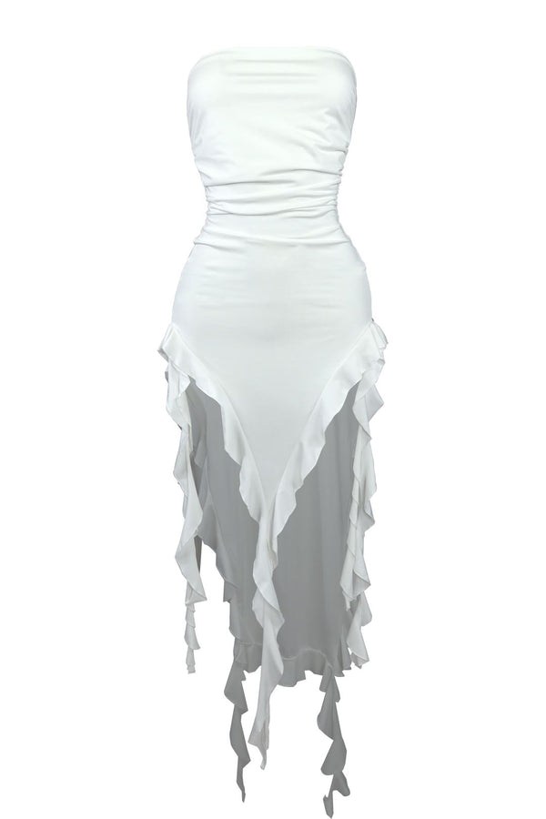 Fallen Angel Ruffle Tube Dress - White - EDGEbyKS