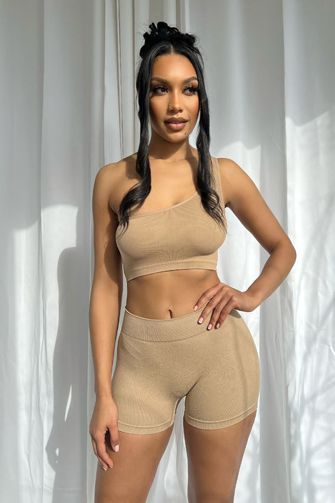 Snatched Basic Boy Shorts Bottoms EDGE Small/Medium Taupe