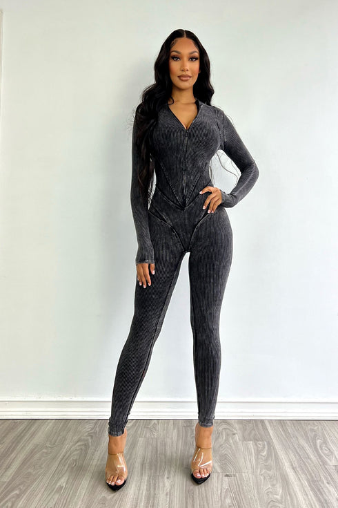Fallon Mineral Washed Stitch Out Jumpsuit Rompers + Jumpsuits EDGE
