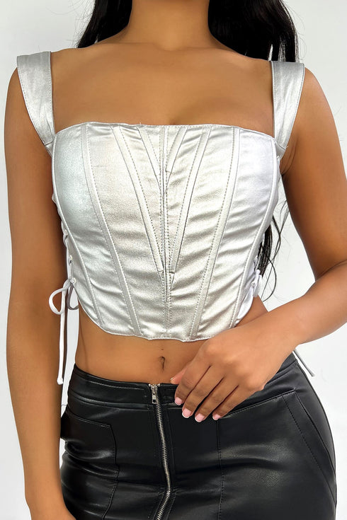 Plated Metallic Cropped Bustier Top Crop Top EDGE