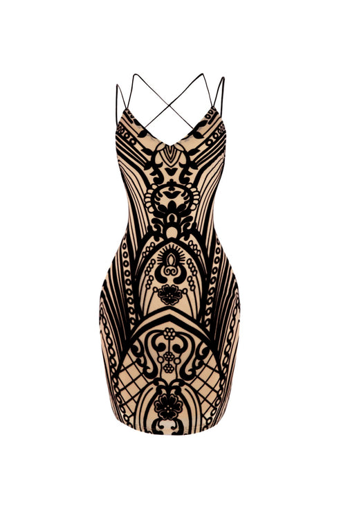 Sherry Mesh Velvet Burnout Mini Dress DRESS EDGE Small Nude