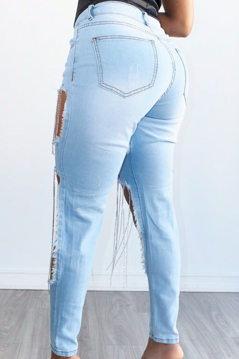 Jules Rhinestone Denim Jeans - Light Denim - KNOWSTYLE - EDGE - EDGEONLINESTORE