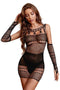 Mesh Bodystocking Dress with Gloves Set - Black - KNOWSTYLE - EDGE - EDGEONLINESTORE