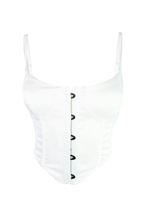 Aisha Satin Front Closure Corset - White - EDGEbyKS