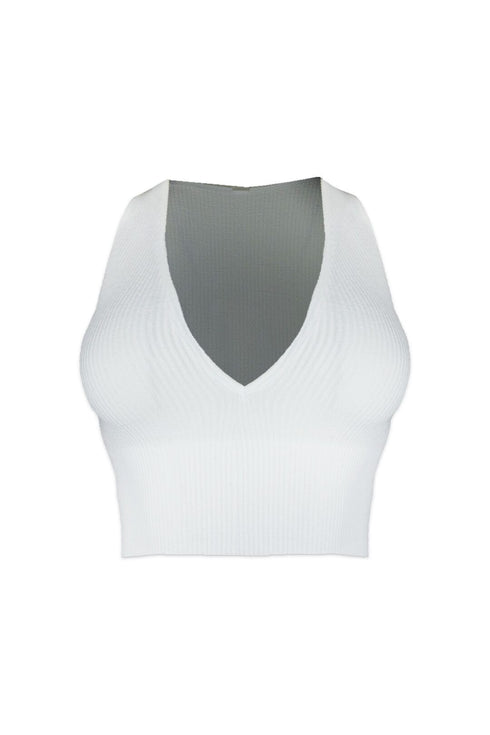 Ice Cream Basic Deep V Crop Top - White - EDGEbyKS