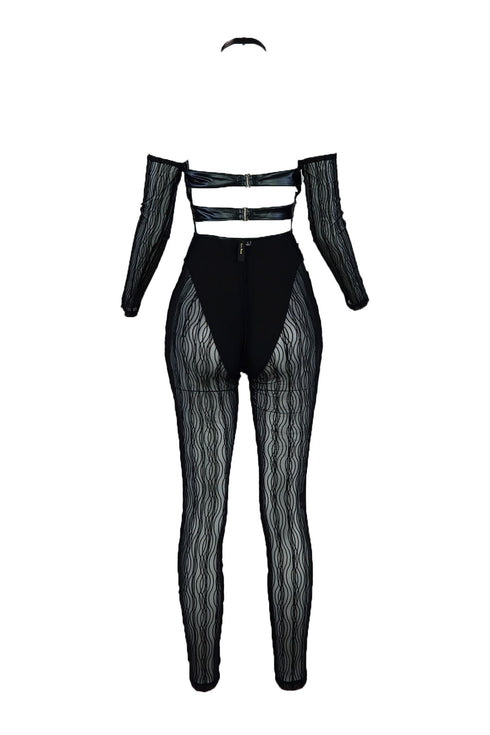 Claude Grommet Leather Mesh Jumpsuit Rompers + Jumpsuits EDGE