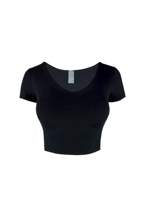 About It V Neck Short Sleeve Crop Top Top EDGE Small Black