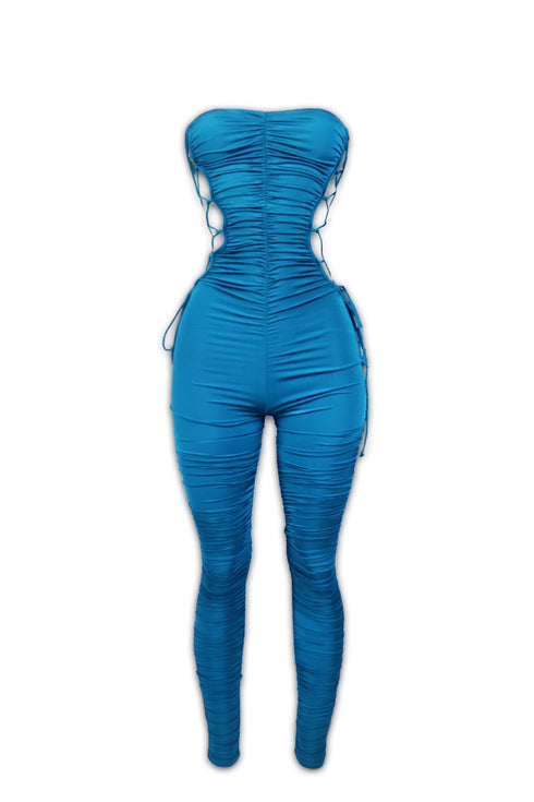 By My Side Lace-Up Ruched Tube Jumpsuit Rompers + Jumpsuits KNOWSTYLE